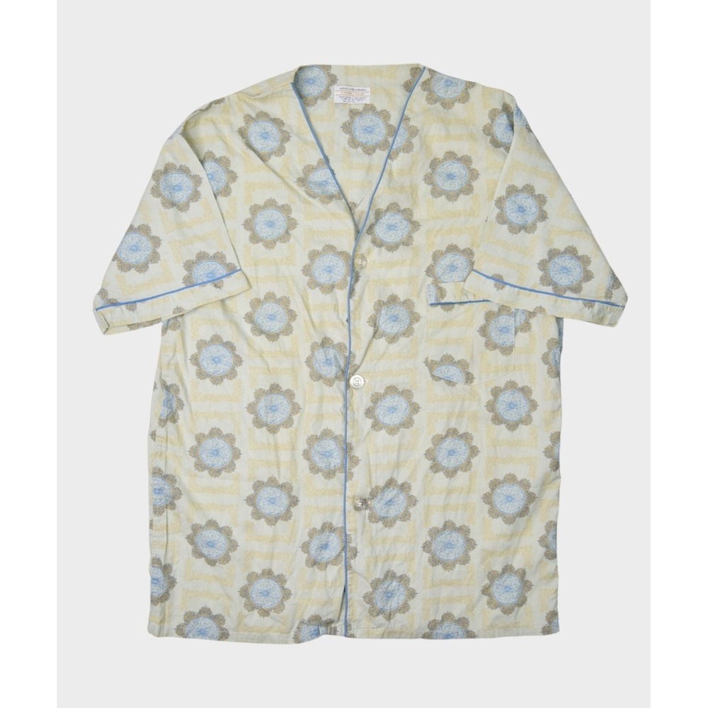 Vintage Van Heusen Comfa Sleep Shirt Mens Large Beige Boho Geometric Cotton